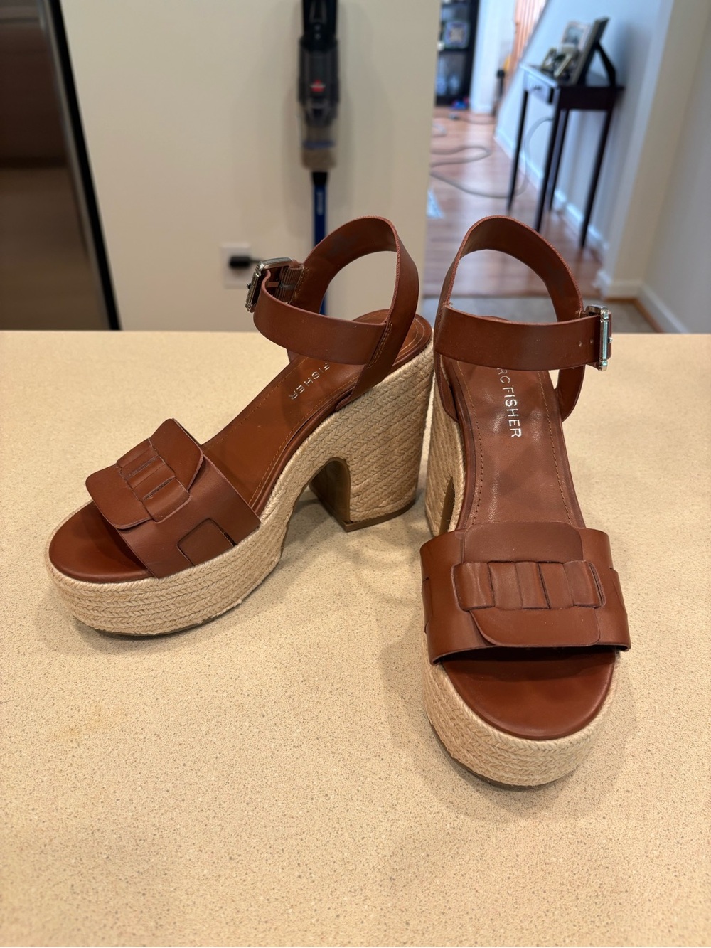 Marc Fisher Brown Leather Espadrille Platform Wedges